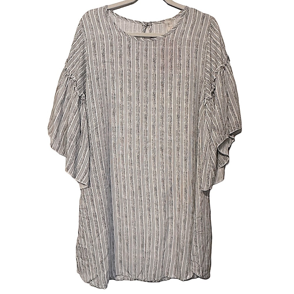 Allison Joy Evereve Black White Ruffle Sleeve Striped Dress‎ NWT Large K4898